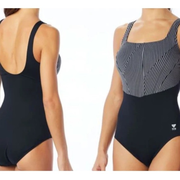 TYR Black White Monroe Stripe Aqua Controlfit One Piece Swimsuit 12 - Picture 11 of 11